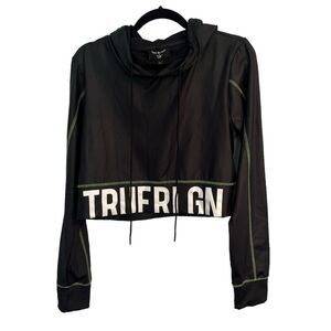 True Religion LA Pullover Cropped Long Sleeve Hoodie Black Size Large